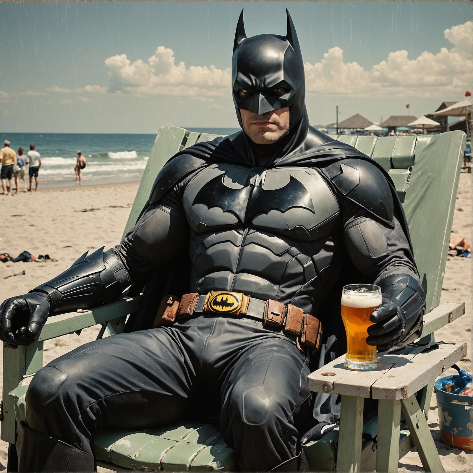 Batman Enjoys a Cold Beer on a Scorching Beach Day
