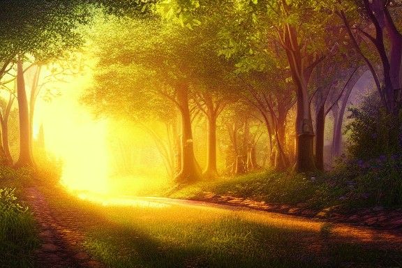 Vibrant Summer Fantasy Landscape in Glossy Digital Style