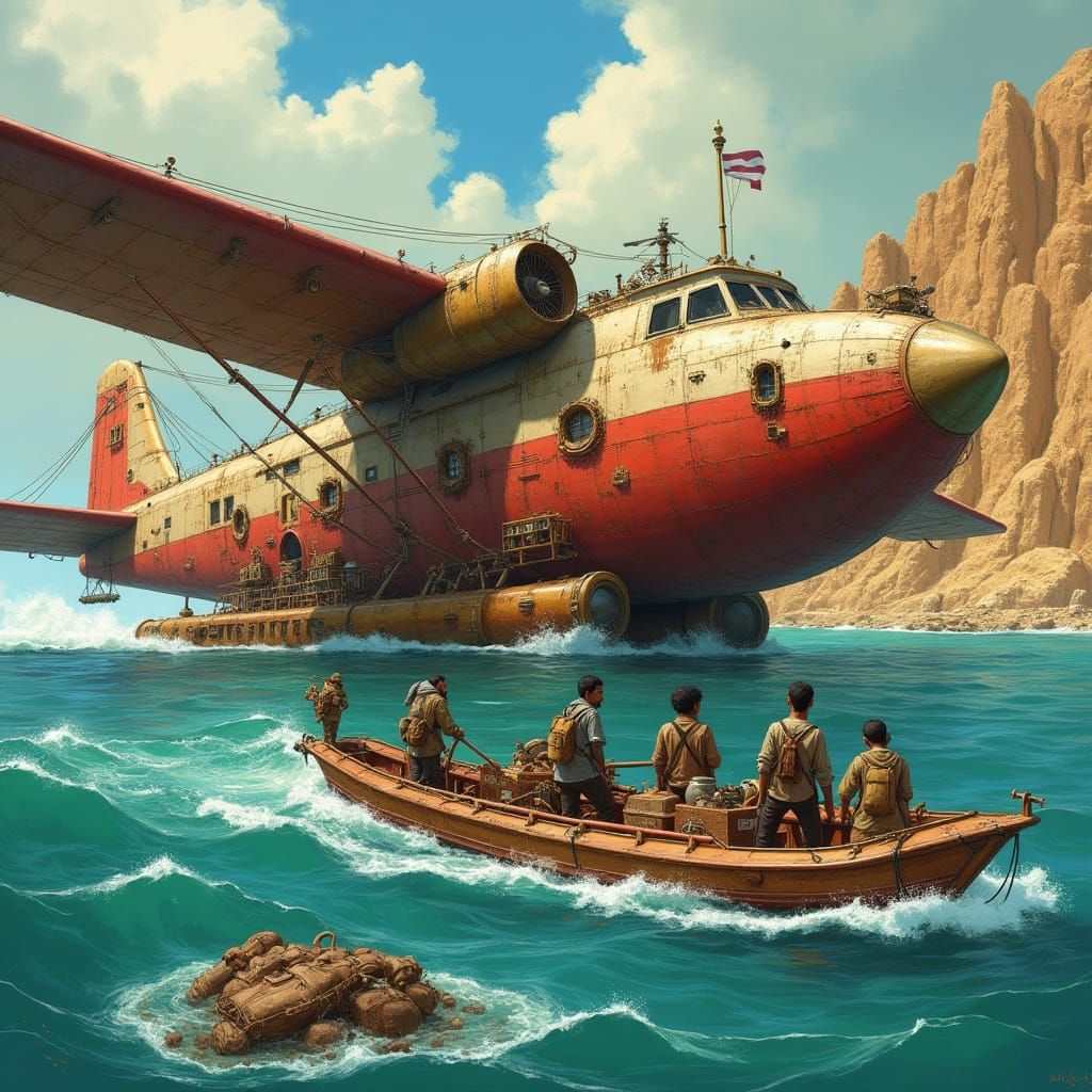 Steam-Powered Seaplane Amidst Mediterranean Shipwrecks in St...