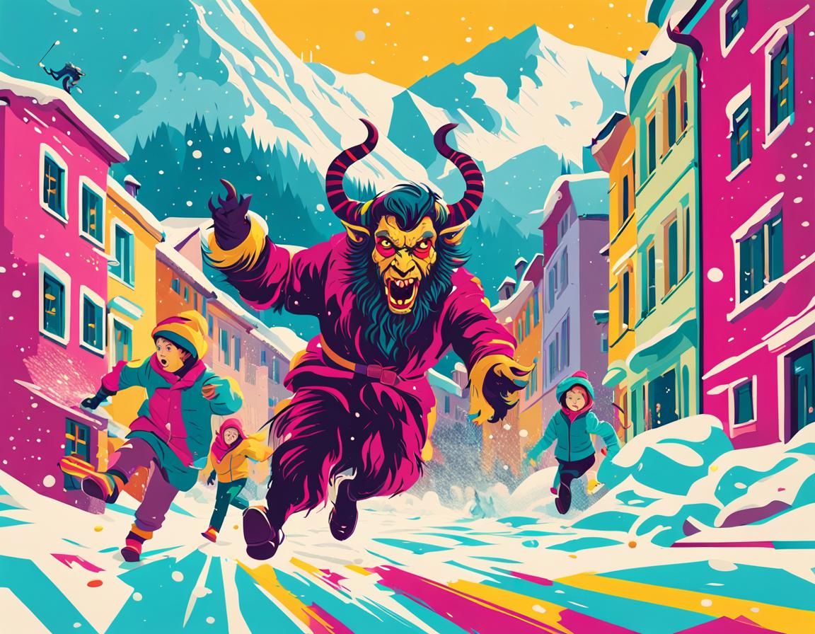 The Krampus chasing children through Innsbruck