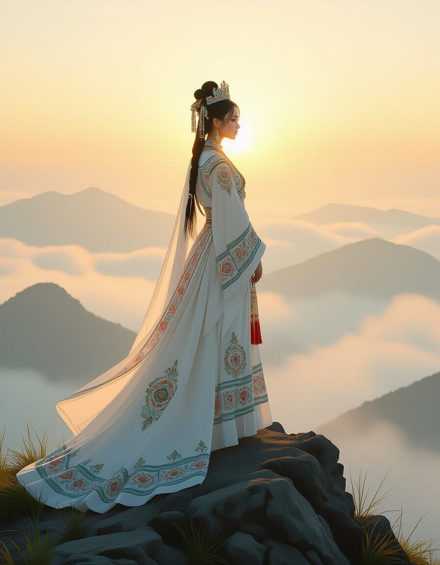 Hmong Queen on Misty Mountain at Dawn
