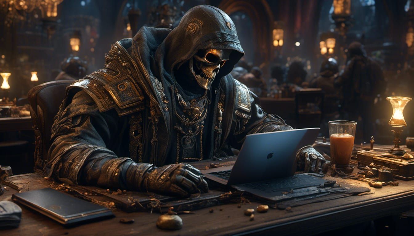 Cyberpunk Ghost Hacker in Hyperrealistic Dark Fantasy