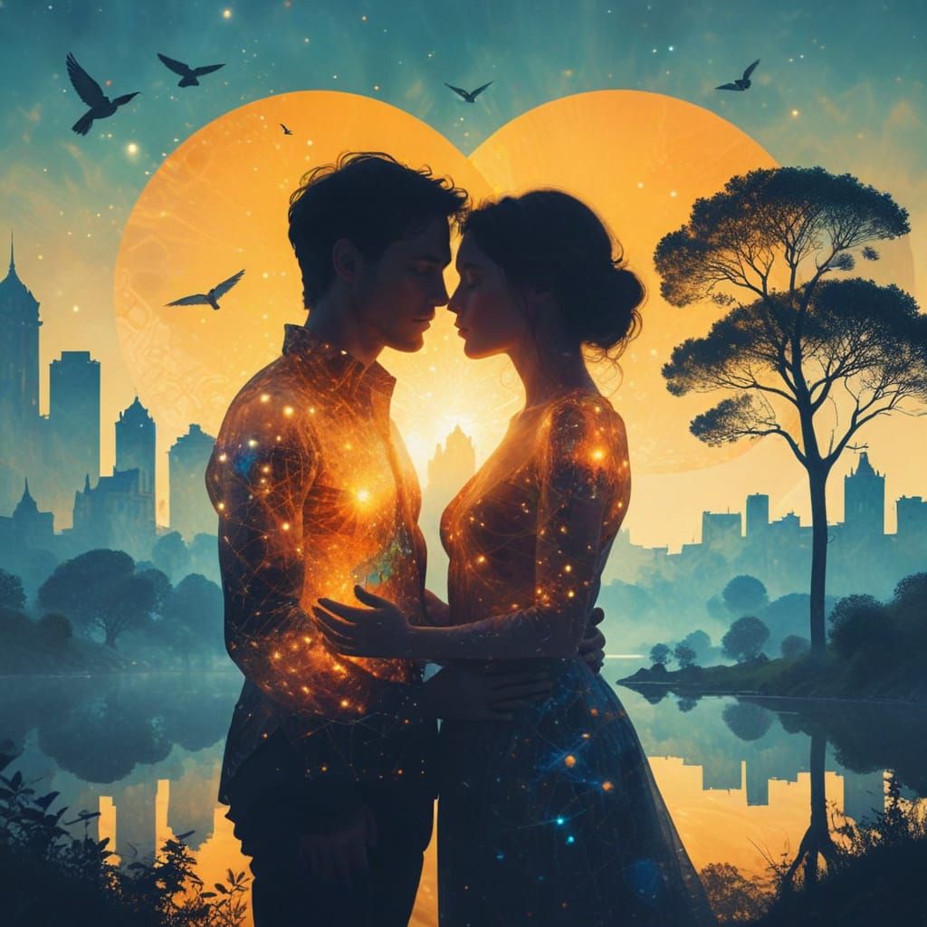 Glowing Quantum Dreamscapes in Art Nouveau Style