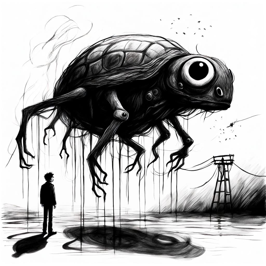 Minimalist Black and White Creature Portrait