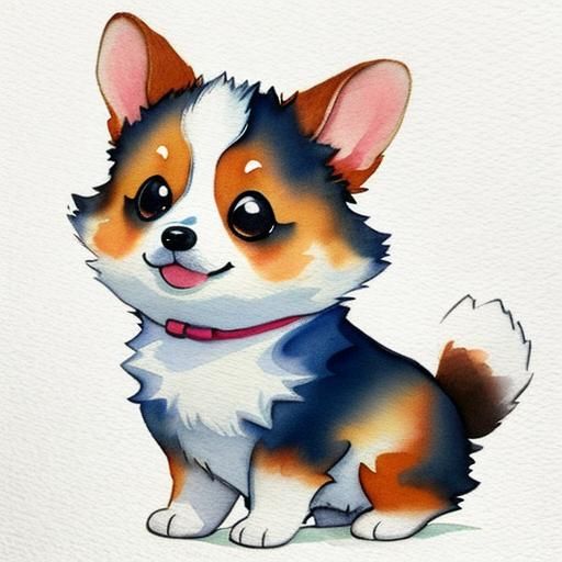 Cute Corgi Puppy in Watercolor