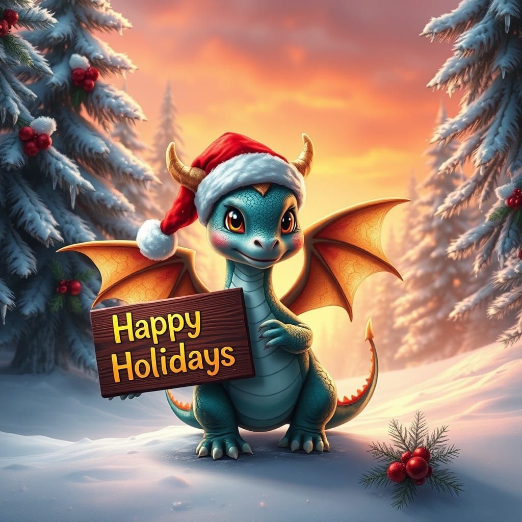 Viking Dragon Greets You Amidst Enchanted Snowy Forest