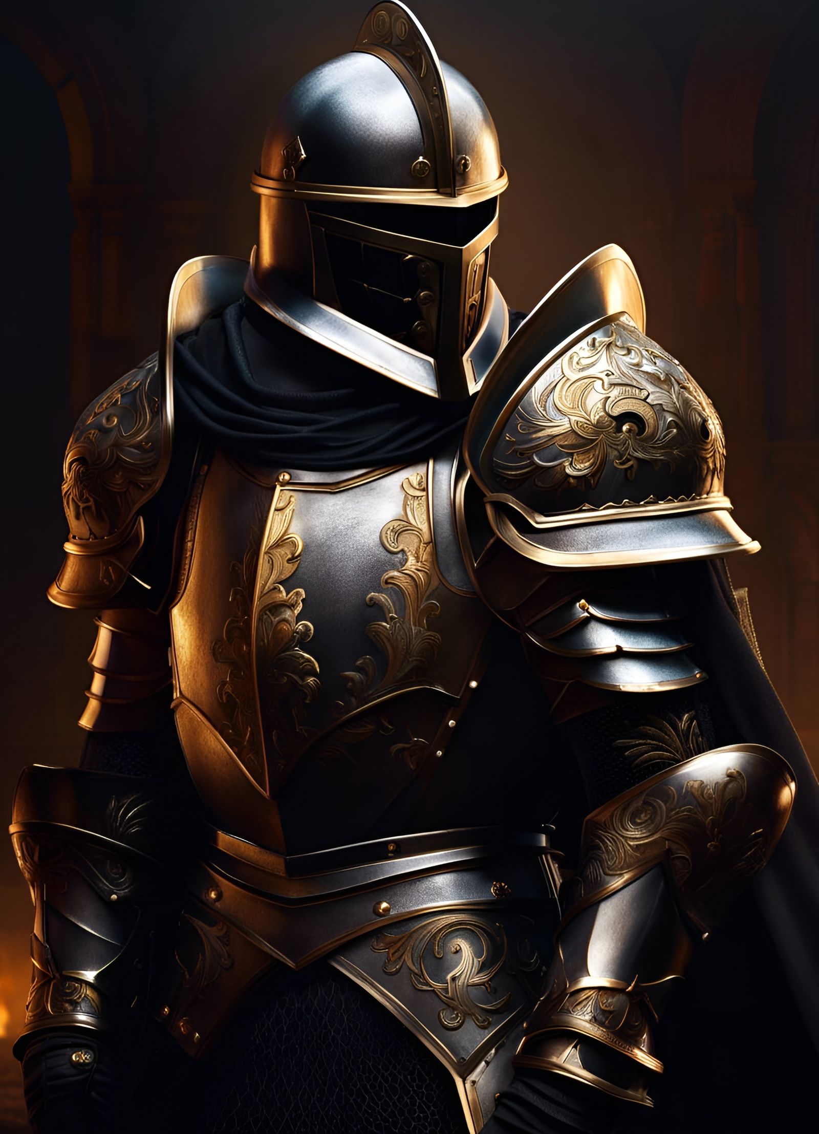Ancient Fierce Knight in Black Golden Armor