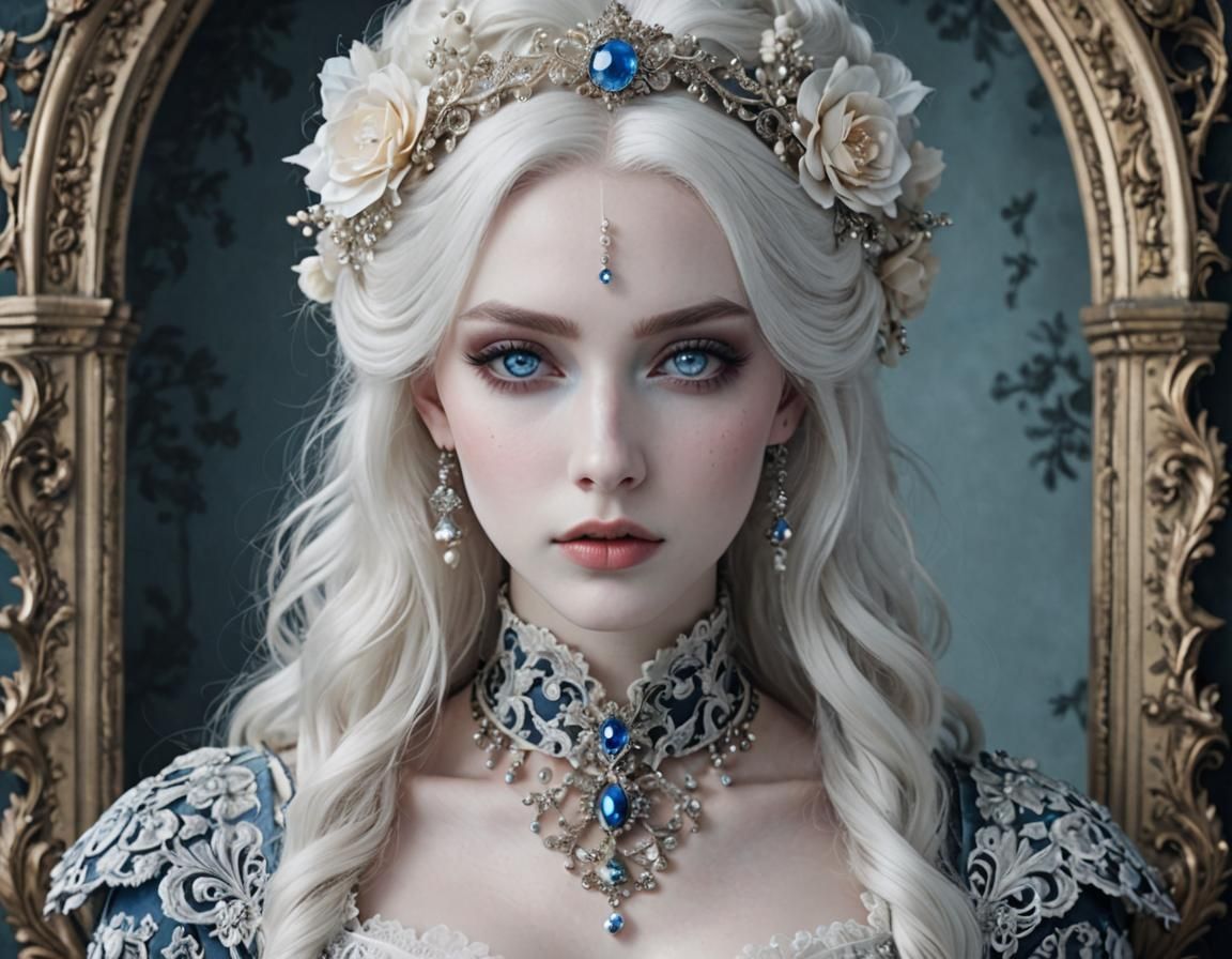 Ethereal White Gothic Beauty in Rococo Style