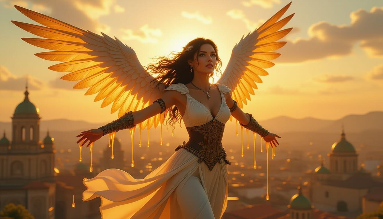 Adventurer's Wings Melted by Sun in Hypermaximalist Painting