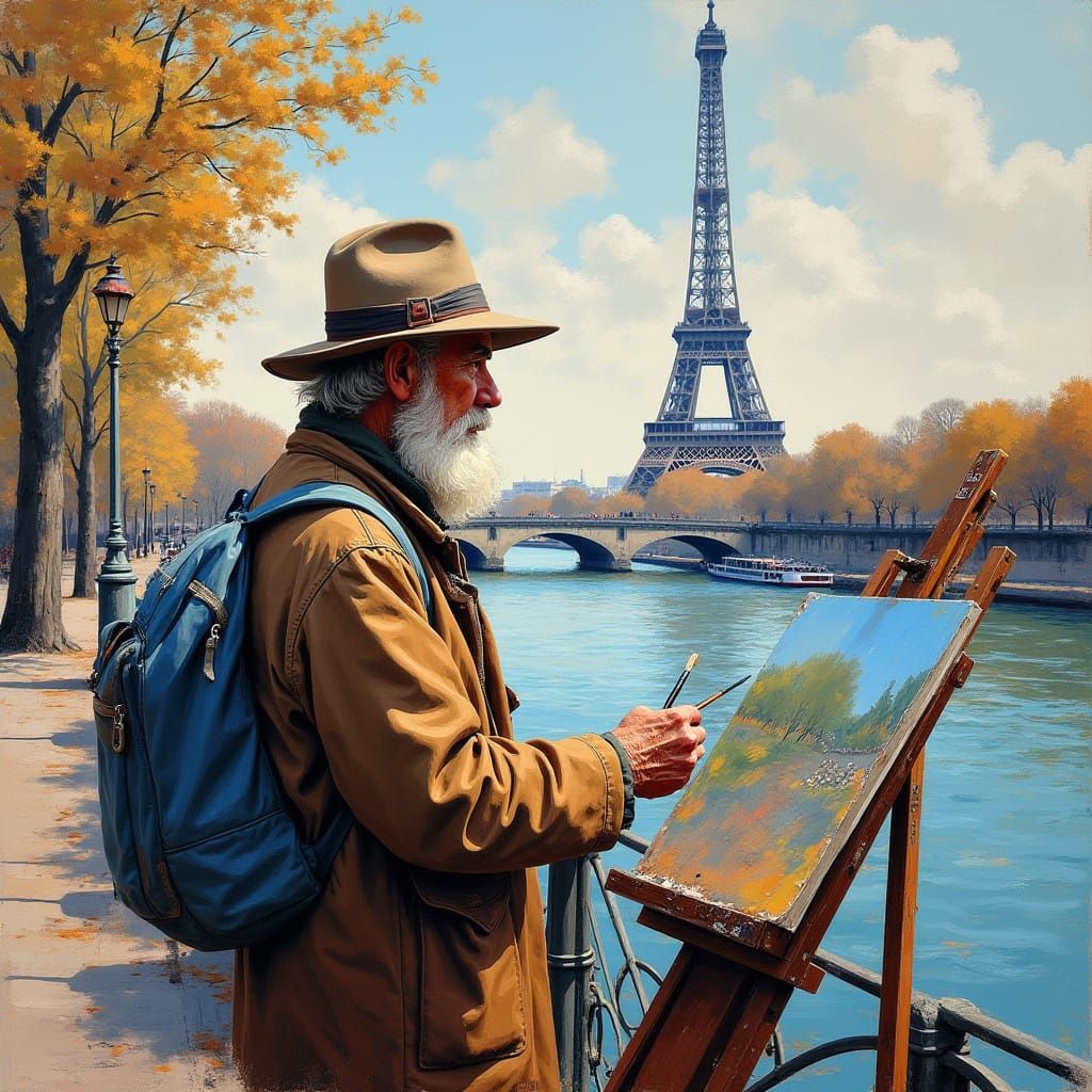 Neo-Impressionist Painter Enjoys Eiffel Tower View