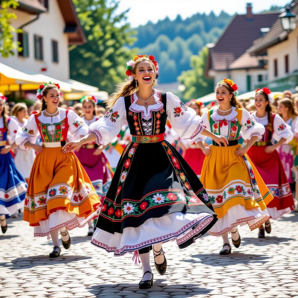 Kashubian Folk Dancers in Traditional Costumes
