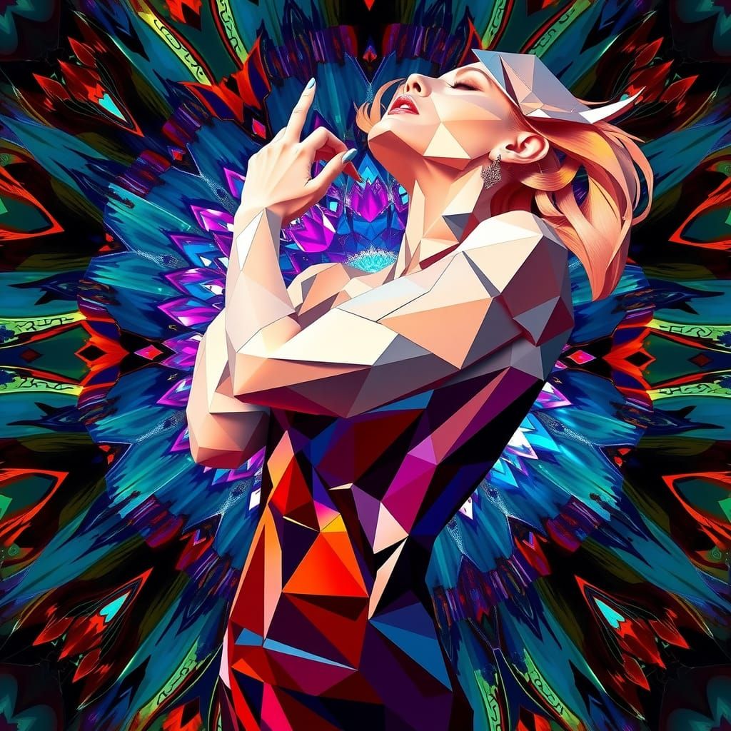 Cubist Goddess in Kaleidoscopic Dance
