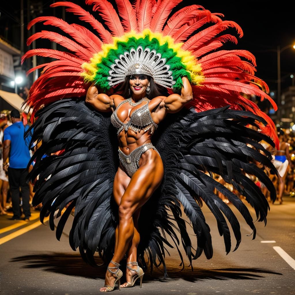 Muscular Baiana Dancer at Rio Carnival Celebration