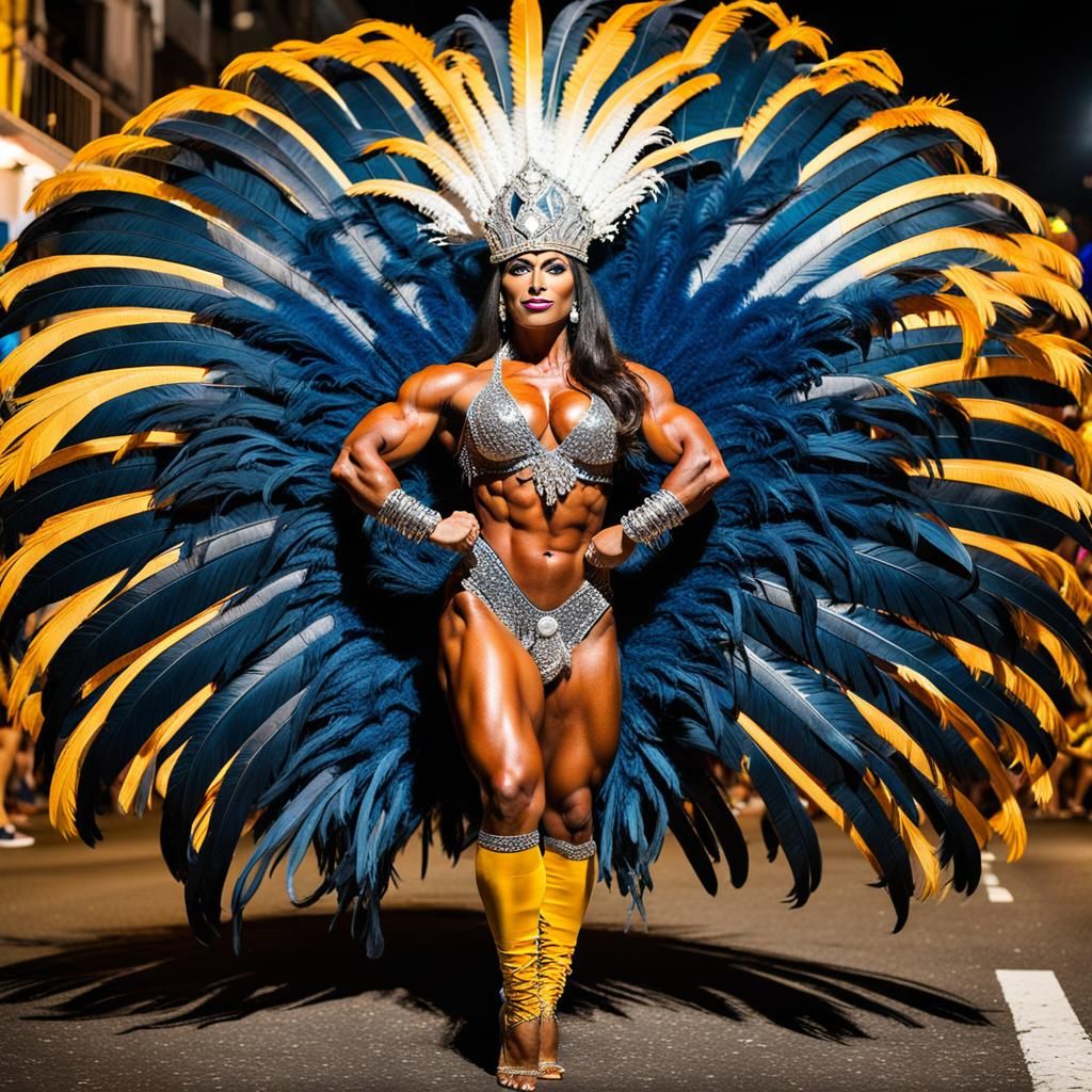 Muscular Baiana Dancer at Rio Carnival Celebration