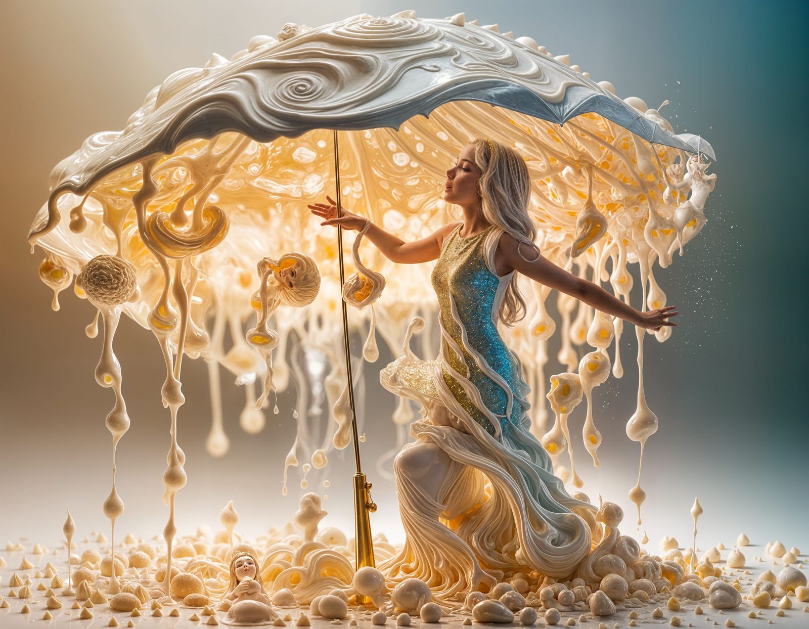 A Girl Made of Melted Chocolate Dances with Colourful Mica C...