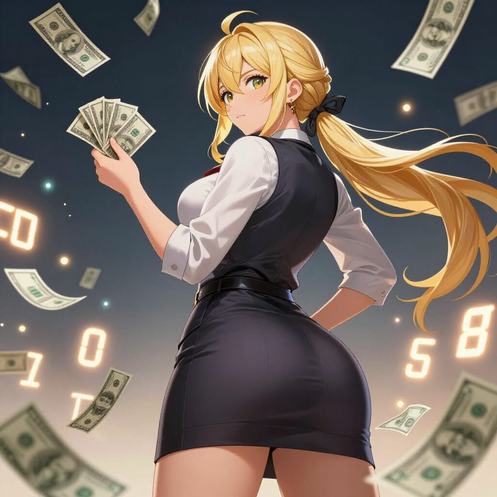 Boss Lady Tossing Money in 3D Anime Style