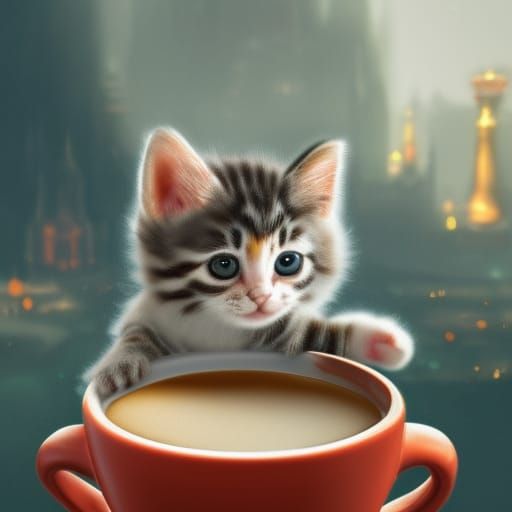 Kitten Barista with Coffee: Fantasy Concept Art