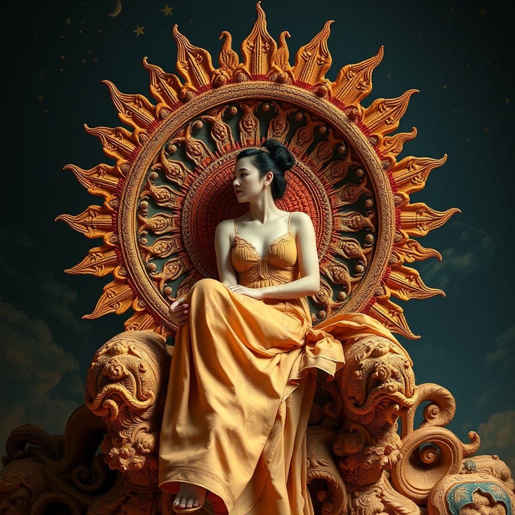Ethereal Woman in Luna-Terra Chair, Fairytale Surrealism