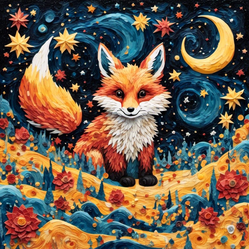 Magical Retro Pasta Starry Night Abstract Art