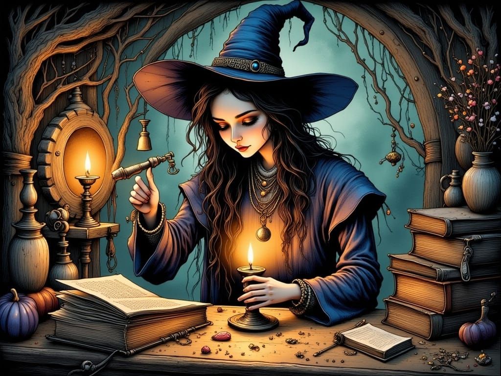 Young Witch in Ink Aesthetic Chamber