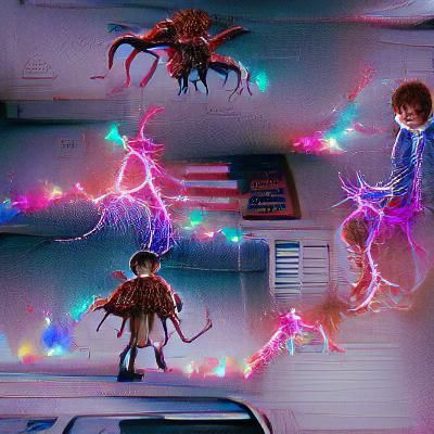 Mythic Retrofuturistic Scenes in Neon-Lit Urban Environments