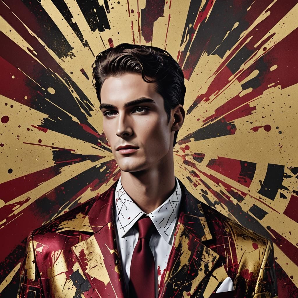 Male Model in Dark Red and Black Pop Art