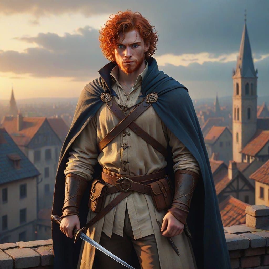 Medieval Knight in Dramatic Dusk, Inspired by Anime and 3D A...