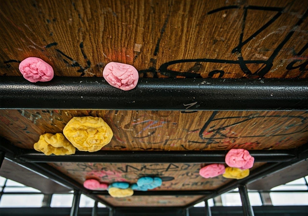Grimy School Desk Scene in Urban Art Style