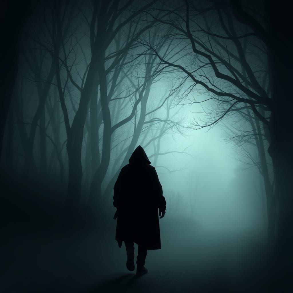 Lone Traveler in Foggy Forest Digital Painting