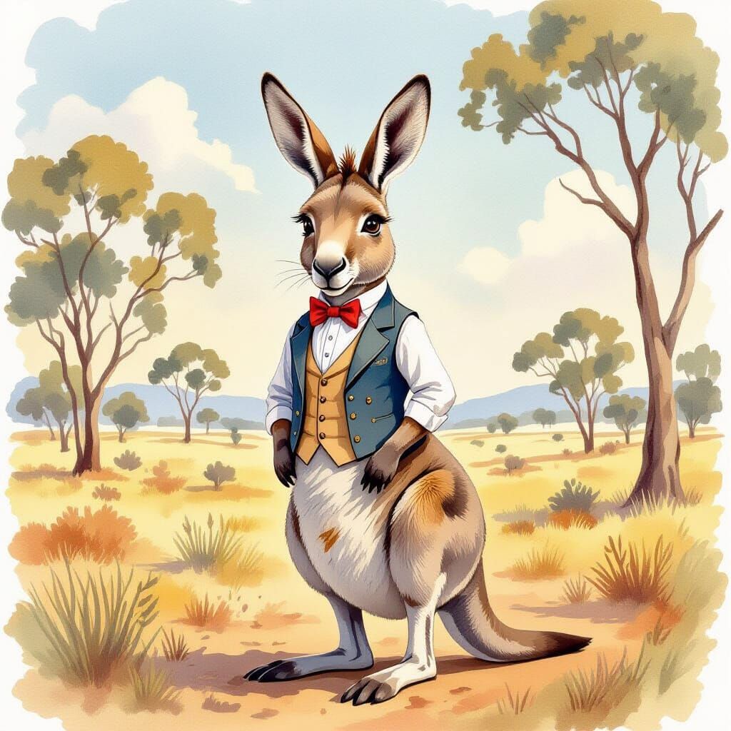 Whimsical Kangaroo-Donkey Hybrid in Outback Watercolor