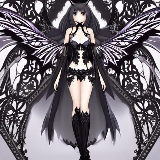 Gothic Angel with Lace Wings and Demon Bat Influences in Ani...