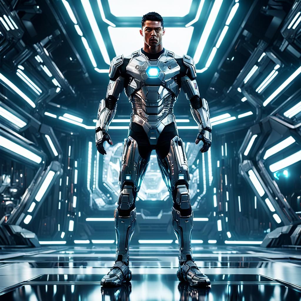 Cristiano Ronaldo in a Futuristic, High-Tech Metallic Realm