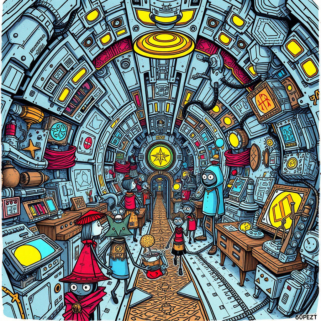 Surreal Fantasy World Inside Futuristic Spaceship in Whimsic...