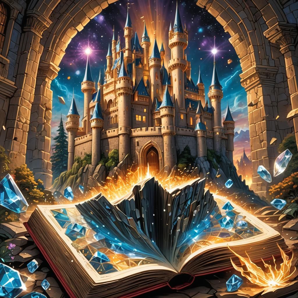 Mystical Castle Rises from Open Book in Whimsical Comic Art