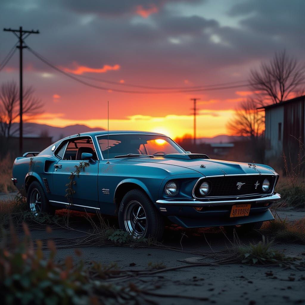 Abandoned 1969 Mustang Mach 1 in Junkyard