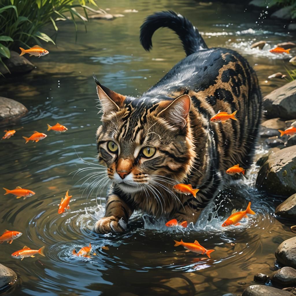 Feline Telekinesis in Hyperrealistic Splash Art