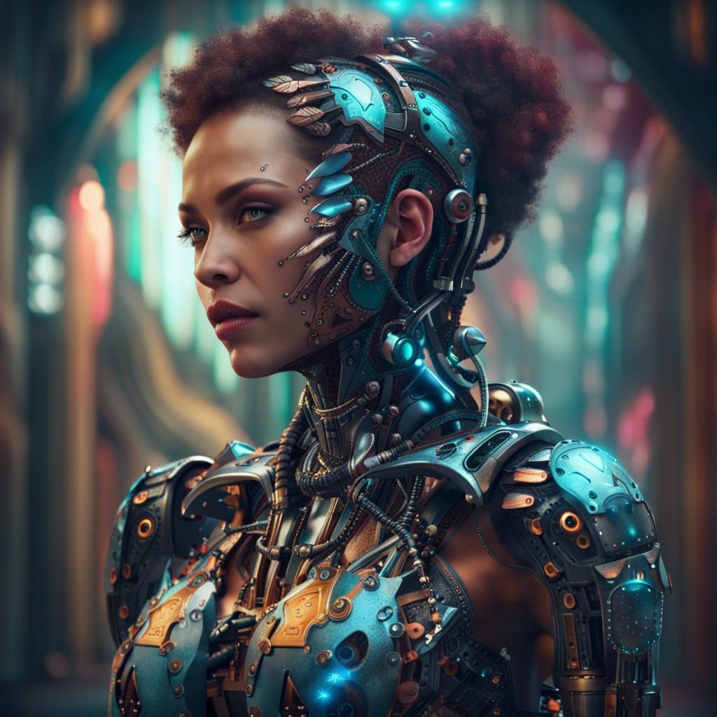 Surreal Robot Goddess in Radiant Colors