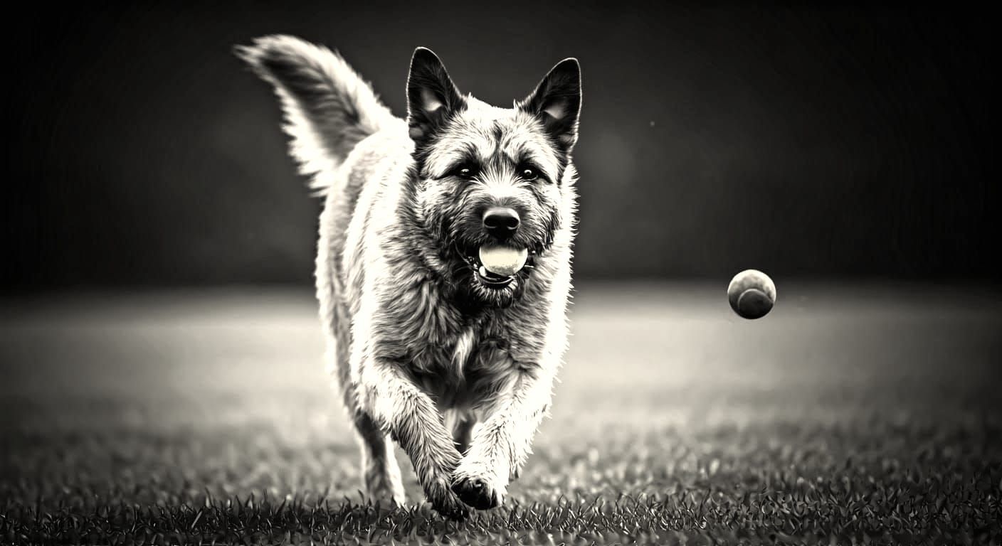Bouvier des Flandres in Motion, Captured in Vintage Black an...
