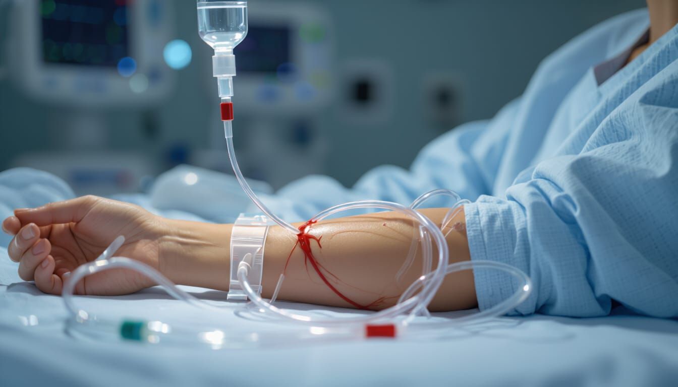 Photorealistic Medical Photo of Blood Transfusion IV