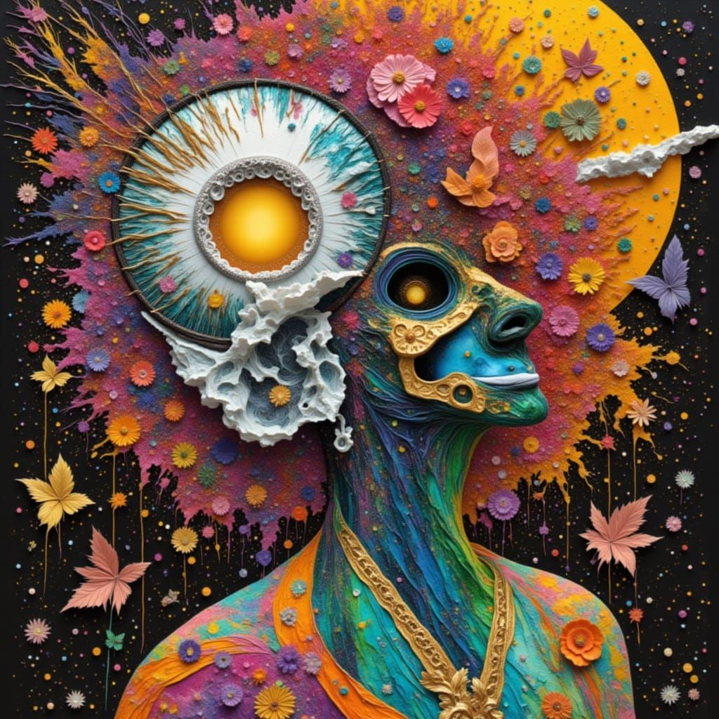 Recursive Head Devours Reflection Amidst Glitch Static