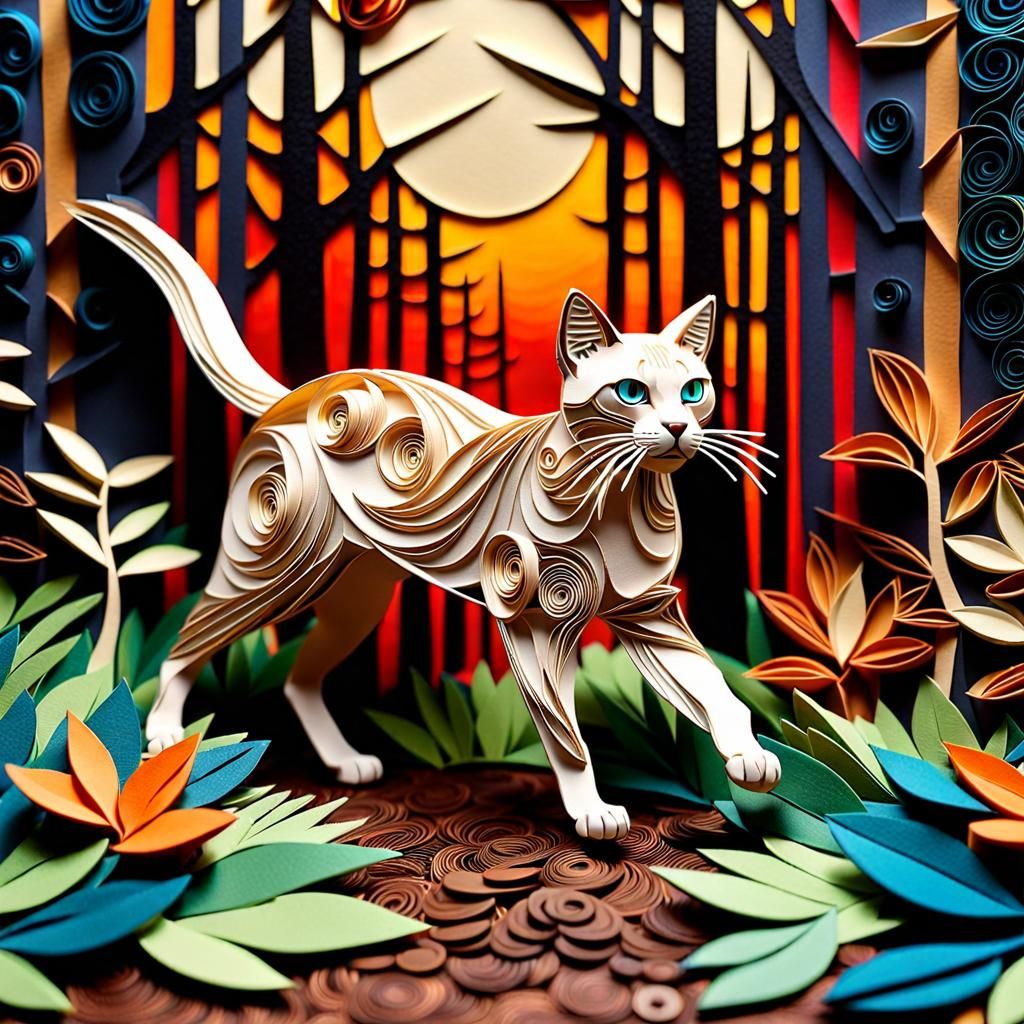 Vibrant Hypermaximalist Cat Runs Through Whimsical Woodland