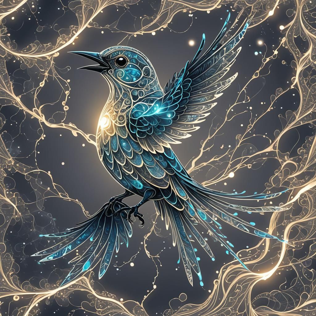 Surreal Cosmic Avian Embodies Galactic Storm Energy