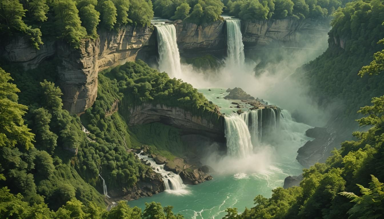 Surreal Waterfall Landscape in Hyper-Realistic Detail