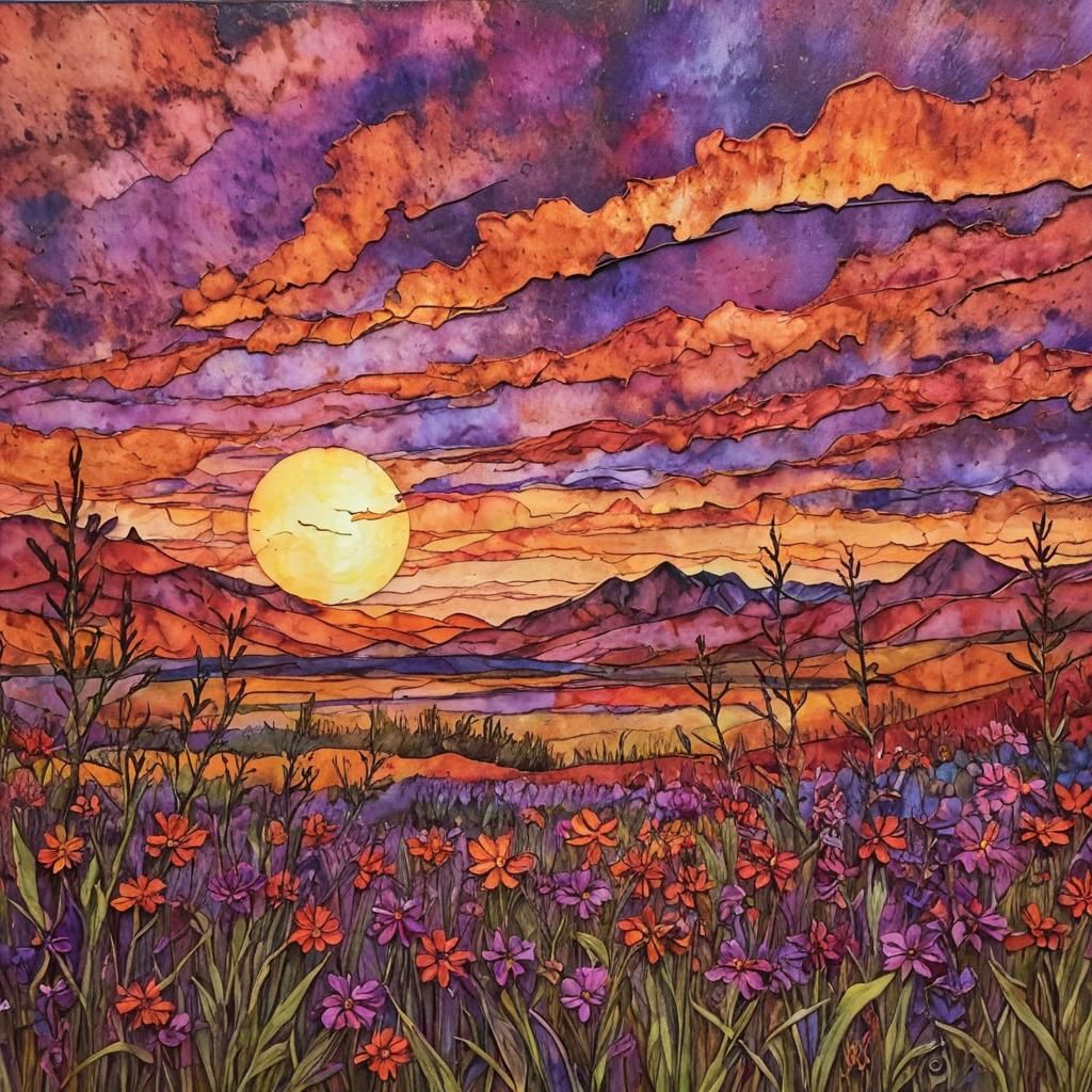 Vibrant Sunset in Impasto Style