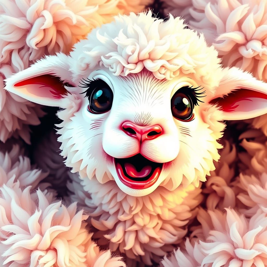 Flustered Chibi Lamb in Pop-Art Style