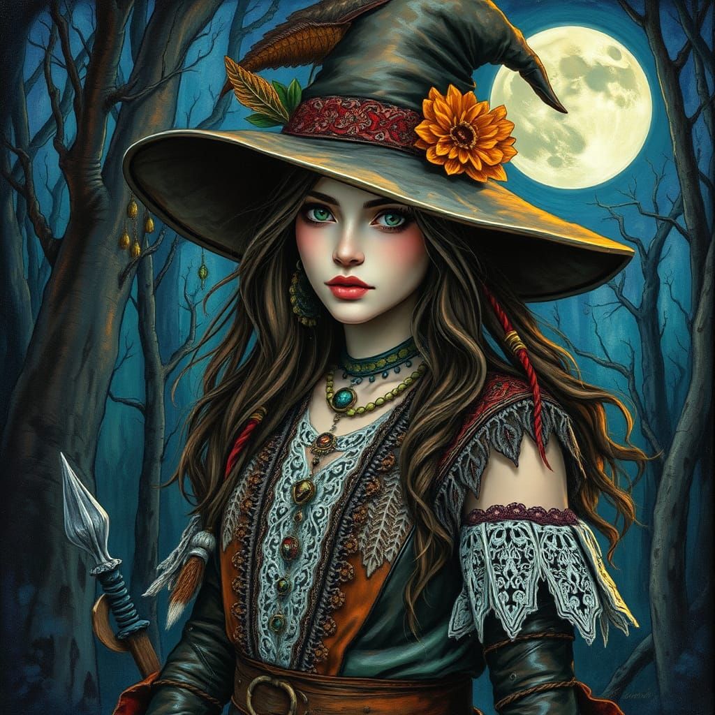 Mystical Nomadic Witch in Fantastical Forest