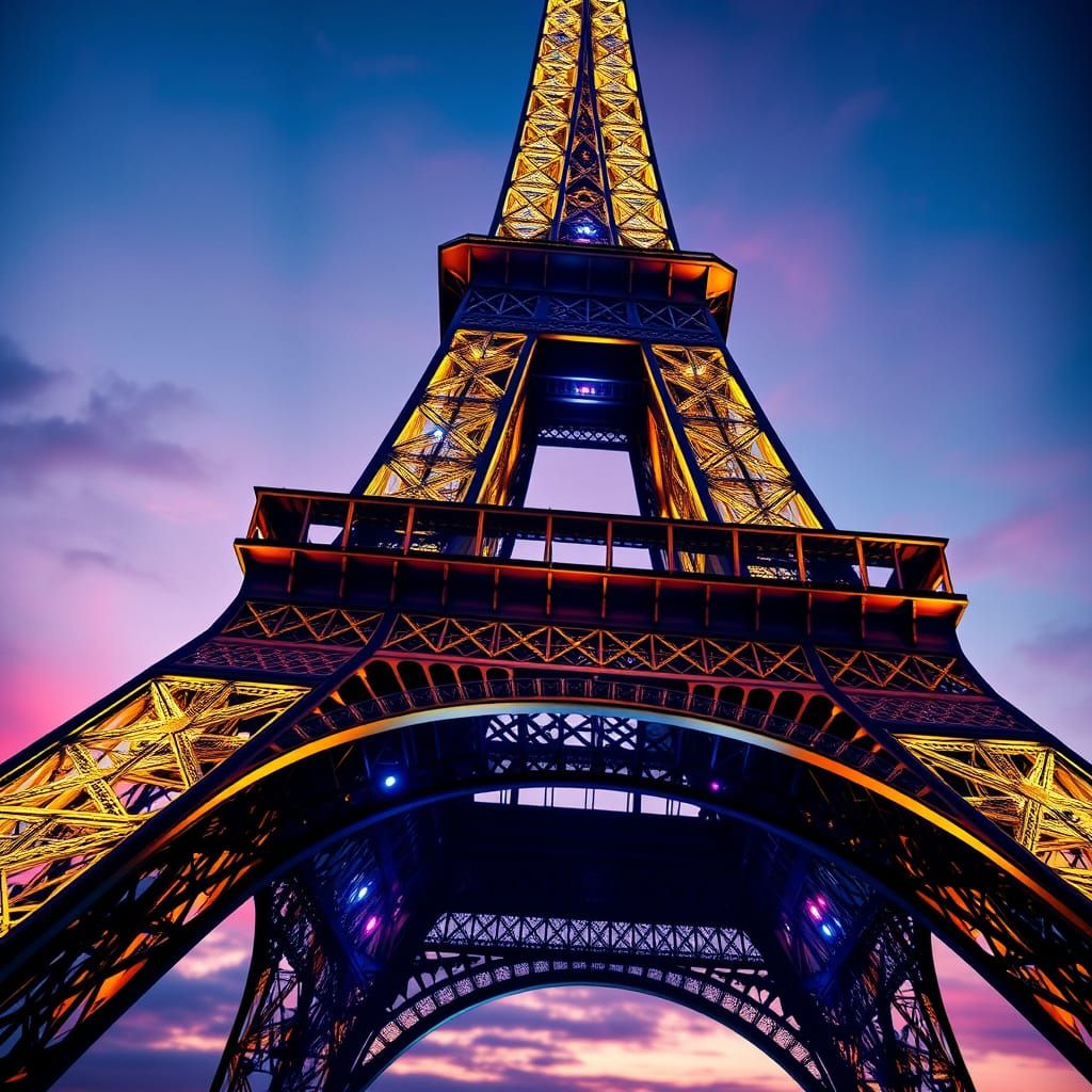 Eiffel Tower in Vibrant Gold and Blue, a Symbol of Hope and ...