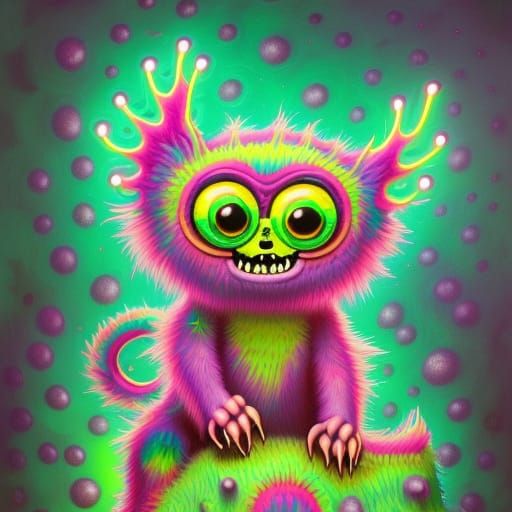 Vibrant Pastel Monster with Shining Eyes