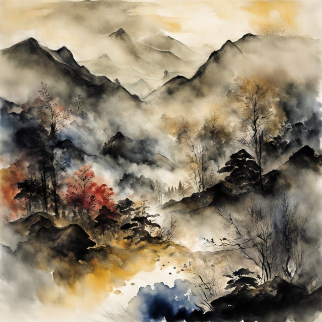 Velvet Smoke Swirls in Watercolor Style