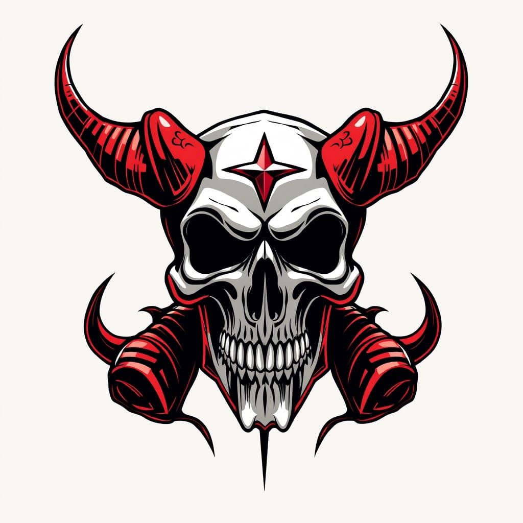 Cyberpunk Demon Skull with Star and Horns